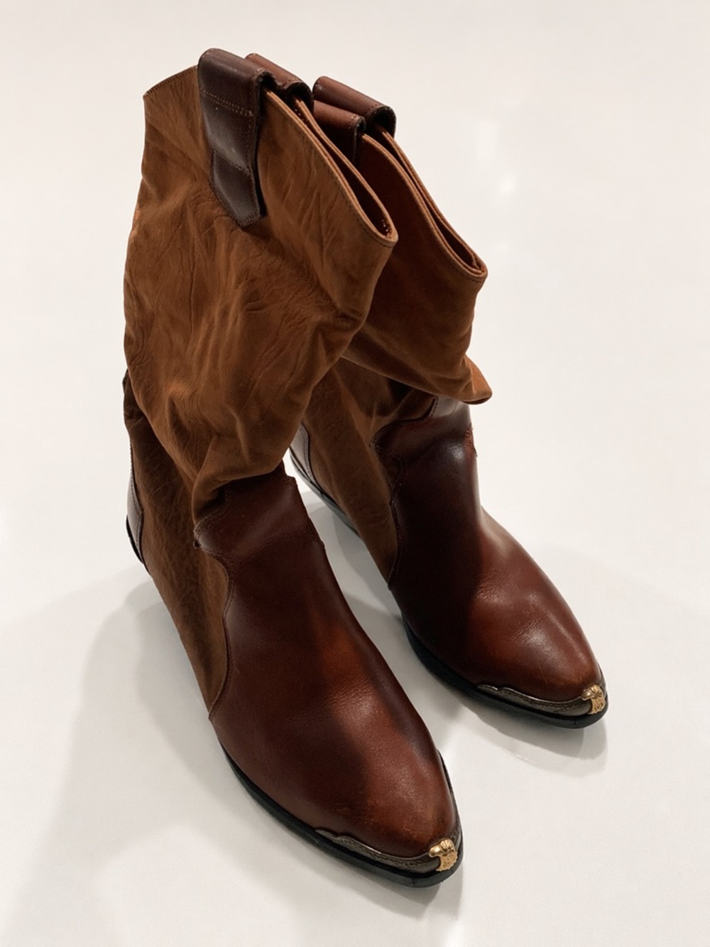 Maine Woods Vintage Western Cowboy Boots, Brown Leather, Eagle Embellished, 7